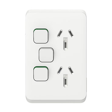 Clipsal Iconic, Double Switch Power Point, Vertical Mount, 250V, 10A, With Removable Extra Switch