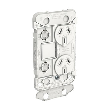 Clipsal Iconic, Double Switch Power Point Grid With 1 Extra Switch, Vertical Mount, 250V, 10A, Less Mechanism