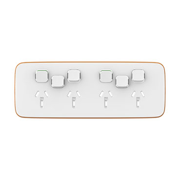 Clipsal Iconic, Essence Quad Power Point Skin With 2 Extra Switches, Horizontal Mount, 250V, 10A, Clip-On