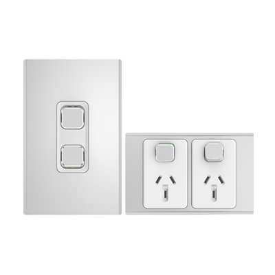 Clipsal Iconic Styl Silver light switch and power points