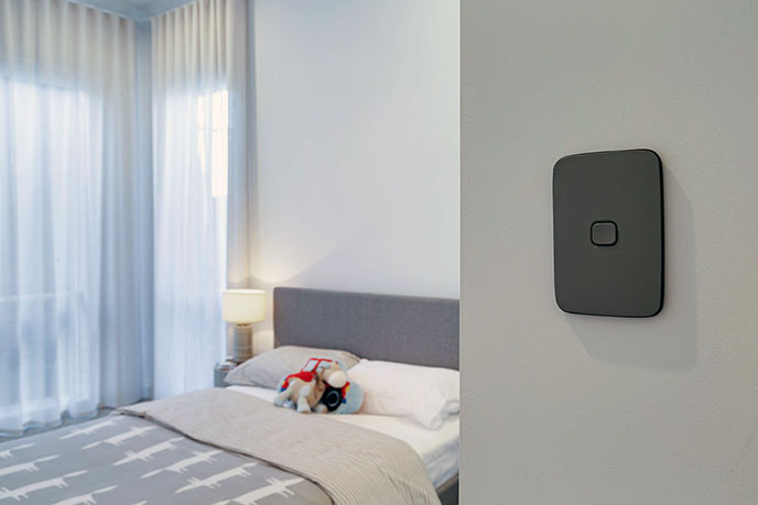 Clipsal Iconic Essence Ash Grey light switch.