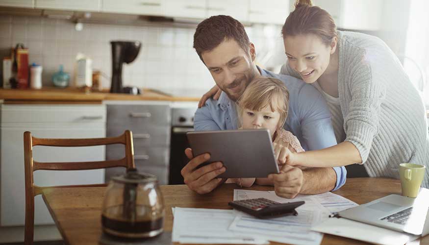 Family looking at ipad