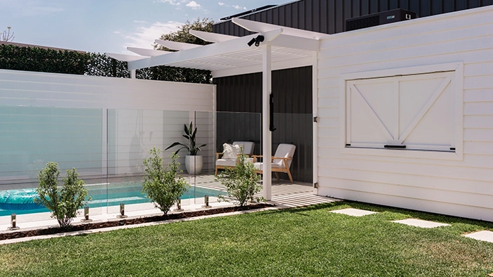 Outdoor pool in the backyard