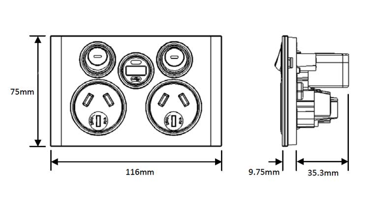 Dimensions of Z4025USBC DGPO with USB Charger